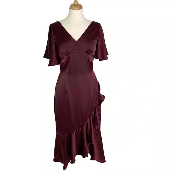 AmyLynn Amoura Ruffle Midi Dress AL2735 Burgundy Size M NWT - Picture 4 of 12